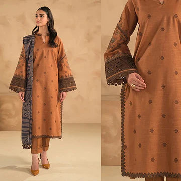 3PC EMBROIDERED DHANAK SUIT - ZN-631