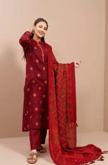 ZN905-3PC Winter Dhannak Embroidered suit with Printed Shawll