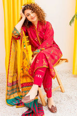 3PC EMBROIDERED DHANAK SUIT - ZN-1430