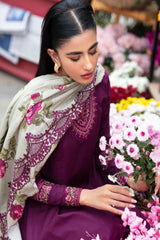 ZN581-WINTER 3PC Dhannak Embroidered suit with Printed Shawll
