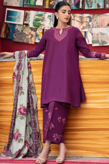ZN581-WINTER 3PC Dhannak Embroidered suit with Printed Shawll