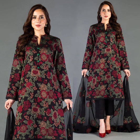 ZN017-Bareeze -Embroided 3pc Lawn dress with embroidered chiffon dupatta