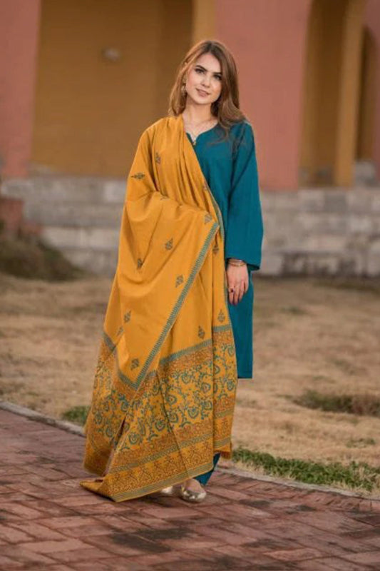 ZN554-3 Piece Dhanak Suit with digital printed wool shawll