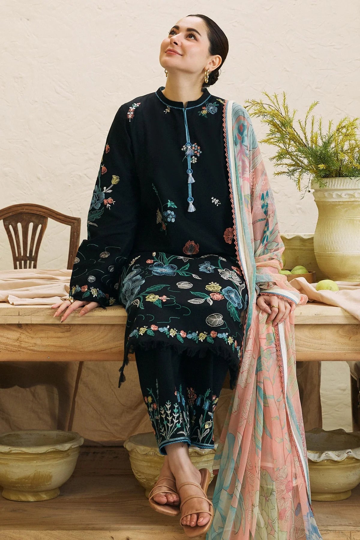 ZN757-SUMMER - 3PC Lawn Heavy Embroidered Shirt With Printed Dupatta Fancy Monar