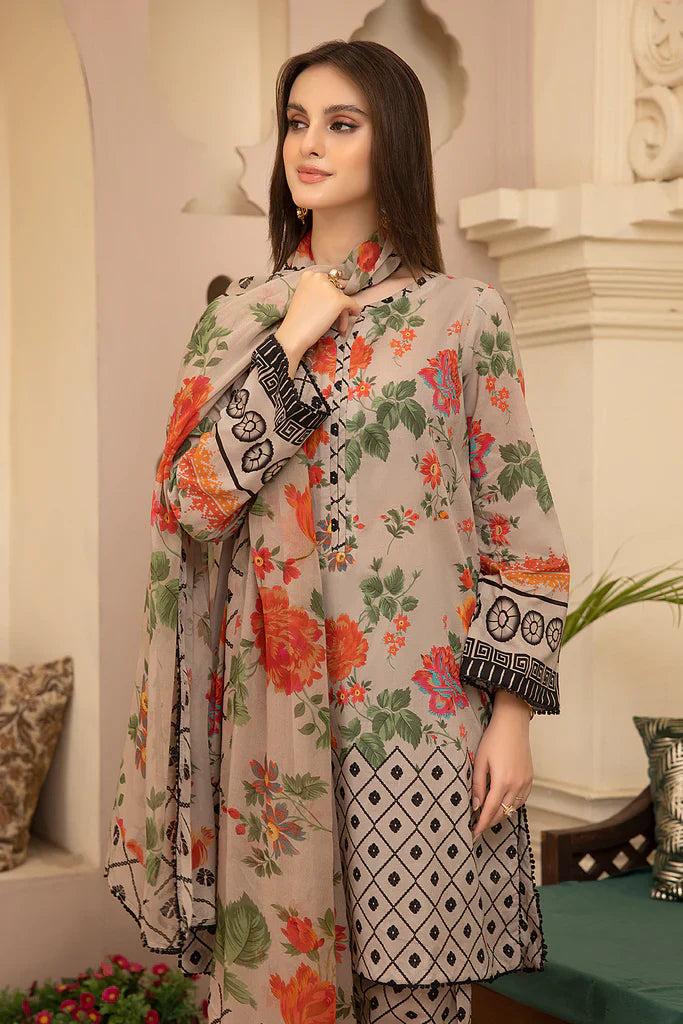 ZN700-SUMMER 3Pc Digital Printed Lawn Shirt With Printed Lawn Trouser and  Daimond Dupatta