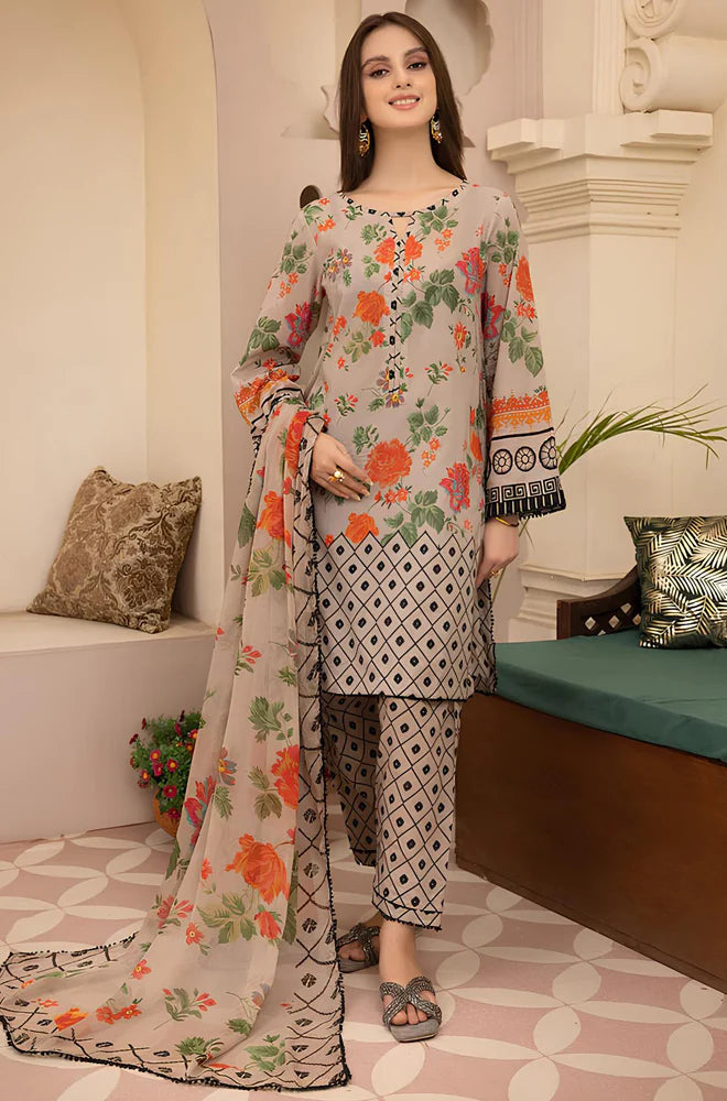ZN700-SUMMER 3Pc Digital Printed Lawn Shirt With Printed Lawn Trouser and  Daimond Dupatta