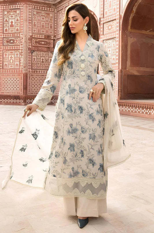 ZN729-Bareeze -Embroidered 3pc lawn dress with embroidered chiffon dupatta