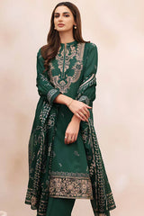 ZN938-WINTER 3PC Dhannak Embroidered suit with Printed Shawll