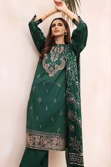 ZN938-WINTER 3PC Dhannak Embroidered suit with Printed Shawll