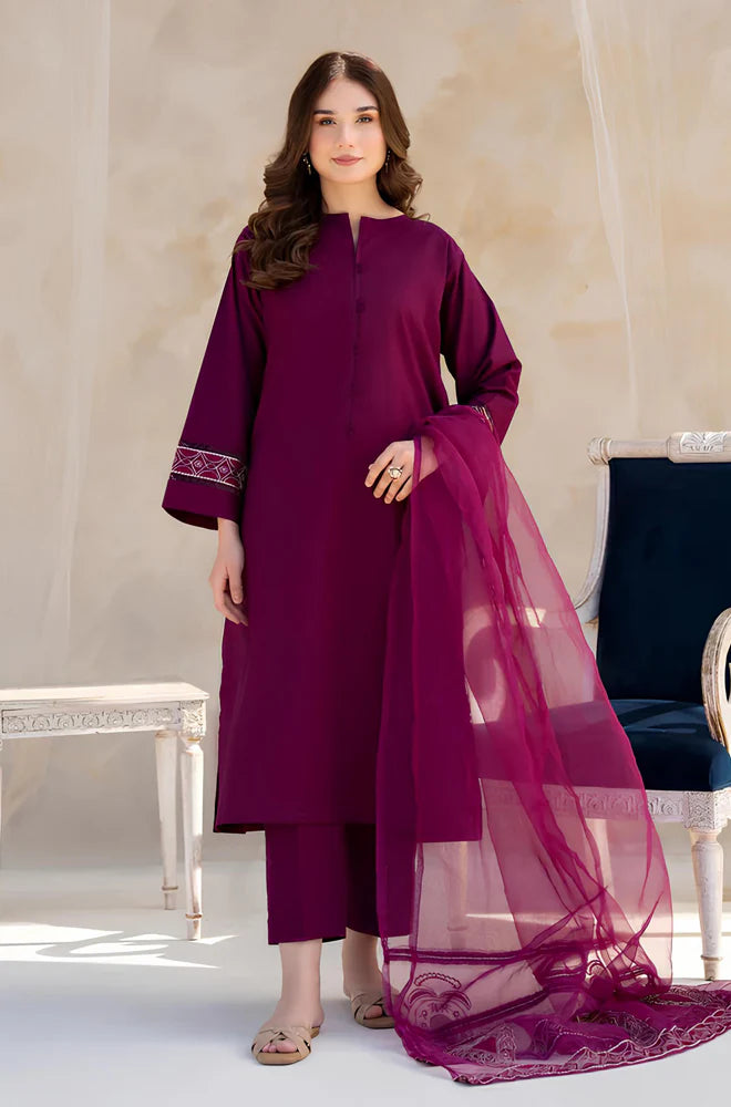 ZN763-SUMMER 3PC Lawn Embroidered Shirt With Organza Embroidered Dupatta