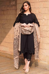 ZN557-3PC Dhanak Winter Embroidered suit with Printed Shawll