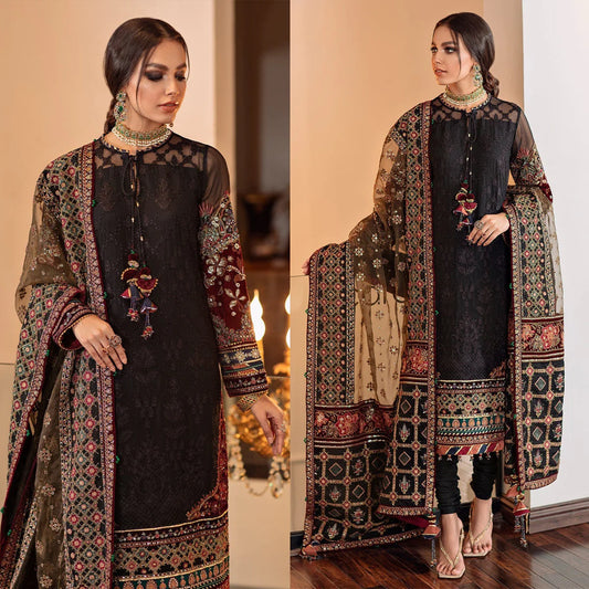 ZN560-3 Piece Winter Unstitched Heavy Embroidered Lawn Suit With Heavy Embroidered Organza Dupatta