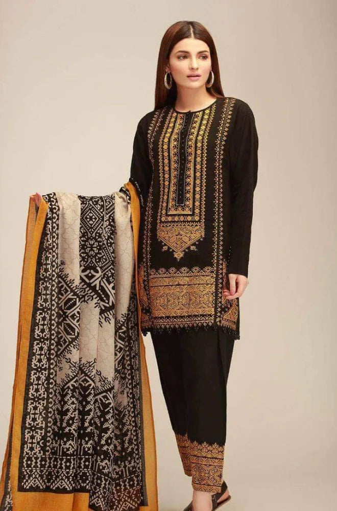 ZN424-WINTER UNSTITCHED 3PC Khaddar Embroidered Suit with Printed Wool Shawll