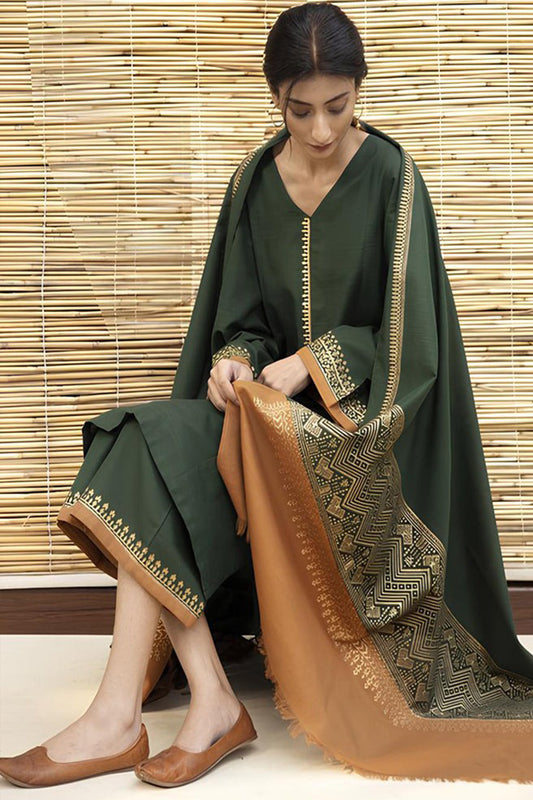 ZN411-WINTER 3PC Dhanak suit with  Printed Shawll