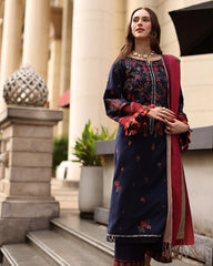 3PC EMBROIDERED DHANAK SUIT - ZN-1478
