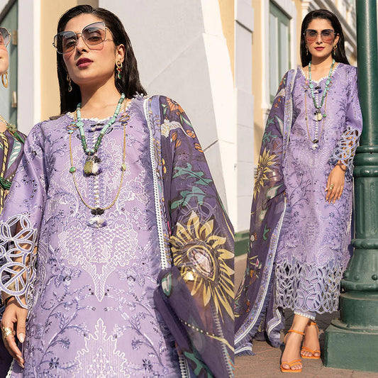 ZN132-3 Piece Unstitched Heavy Embroidered Lawn Suit With Digital Printed Silk Dupatta
