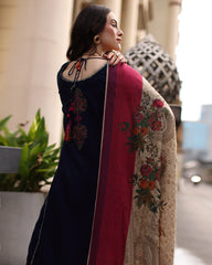 3PC EMBROIDERED DHANAK SUIT - ZN-1478