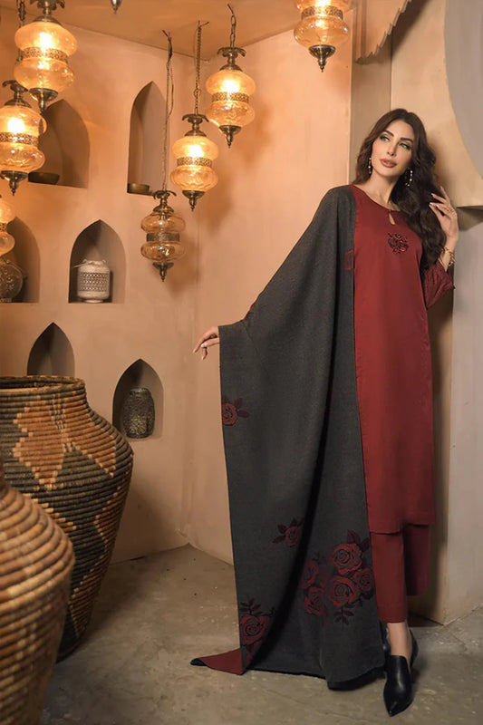ZN811-Winter 3 Piece Dhanak Suit with digital printed wool shawll