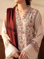 3PC EMBROIDERED DHANAK SUIT - ZN-1497