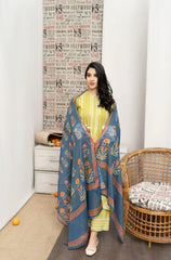 ZN933-WINTER 3PC Dhannak Embroidered suit with Printed Shawll