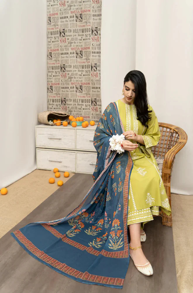 ZN933-WINTER 3PC Dhannak Embroidered suit with Printed Shawll