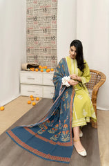 ZN933-WINTER 3PC Dhannak Embroidered suit with Printed Shawll