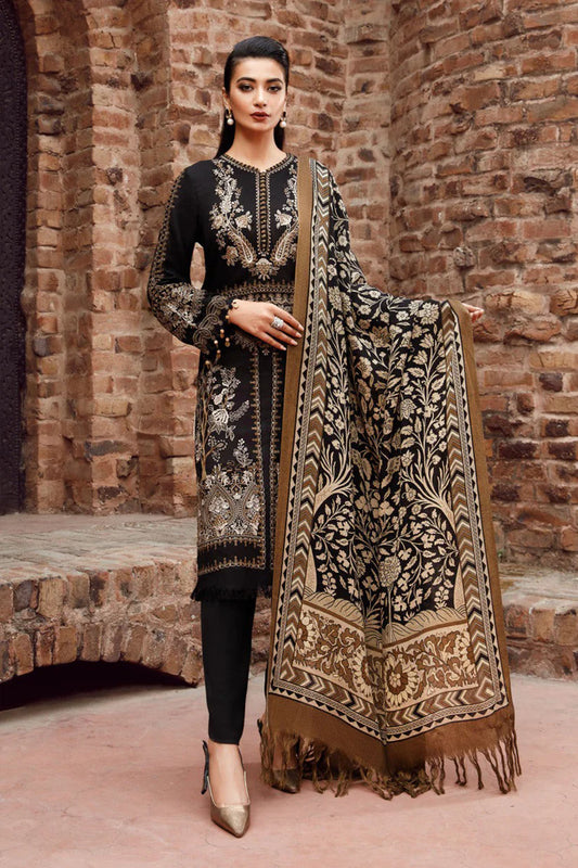 ZN877-MARIA B-3PC Dhanak Embroidered suit with Printed Shawll