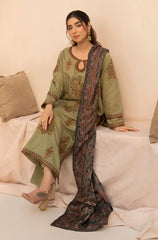 3PC EMBROIDERED DHANAK SUIT - ZN-1446