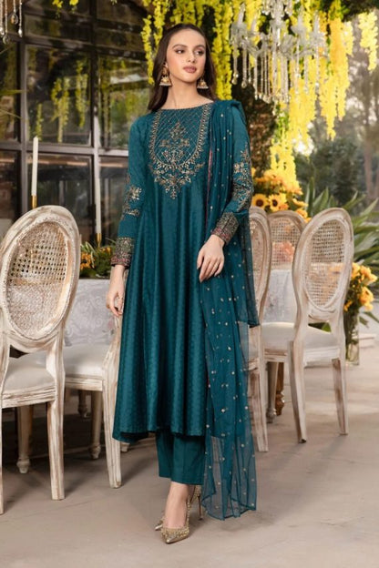 ZN780- SUMMER, unstiched 3 piece Raw silk frock style embroidered suit With Embroidered Organza Dupptta