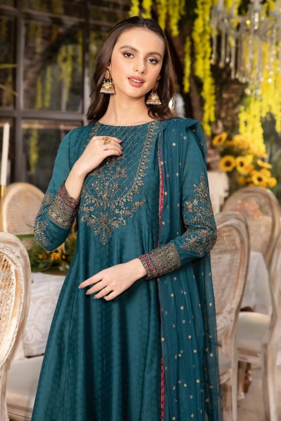 ZN780- SUMMER, unstiched 3 piece Raw silk frock style embroidered suit With Embroidered Organza Dupptta