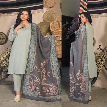 3PC EMBROIDERED DHANAK SUIT - ZN-809