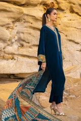 zn821-WINTER Velvet Embroidered    printed duppatta Winter Collection