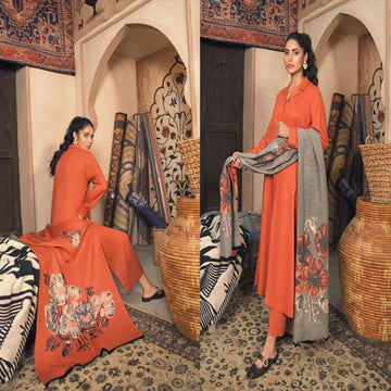 3PC EMBROIDERED DHANAK SUIT - ZN-812