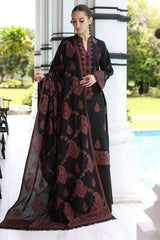 ZN823-WINTER 3PC Dhannak Embroidered suit with Printed Shawll