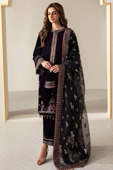 ZN910-Winter Unstitched 3PCs Velvet Dress With Embroidered Organza Dupatta