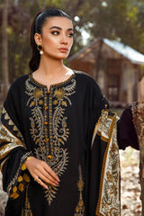 ZN827-WINTER 3PC Dhannak Embroidered suit with Printed Shawll