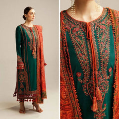 3PC EMBROIDERED DHANAK SUIT - ZN-1484