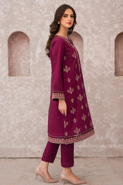 ZN619-WINTER 3PC Dhannak Embroidered suit with Printed Shawll