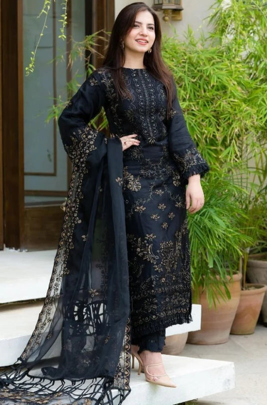 ZN515-WINTER NISA - 3PC Khaddar Dhanak Embroidered Shirt With Chiffon Embroidered Dupatta