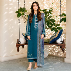 3PC EMBROIDERED DHANAK SUIT - ZN-1437