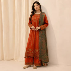 3PC EMBROIDERED DHANAK SUIT - ZN-1435