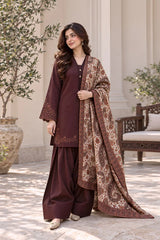 3PC EMBROIDERED DHANAK SUIT - ZN-1502