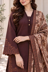 3PC EMBROIDERED DHANAK SUIT - ZN-1502
