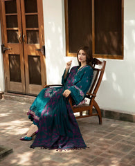 3PC EMBROIDERED DHANAK SUIT - ZN-1417