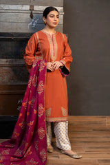 ZN959-WINTER 3PC Dhannak Embroidered suit with Printed Shawll