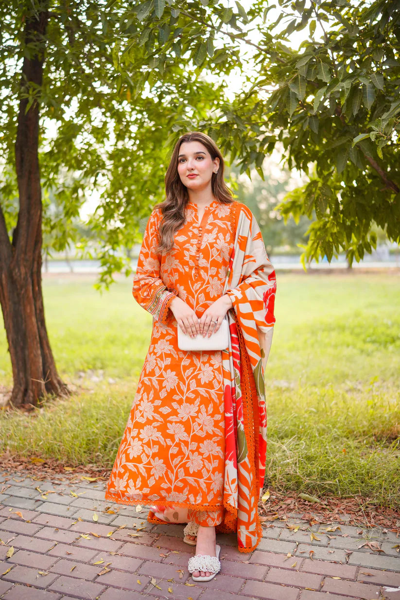 ZN 1231  Winter 3PC Karandi Digital Print Dress