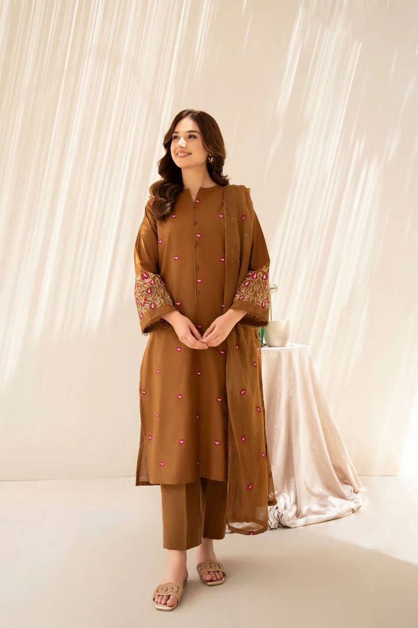 ZN798-SUMMER 3PC Lawn Embroidered Shirt With Chiffon Embroidered Dupatta