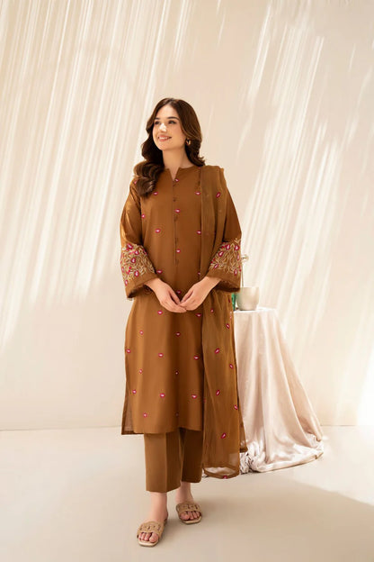 ZN798-SUMMER 3PC Lawn Embroidered Shirt With Chiffon Embroidered Dupatta