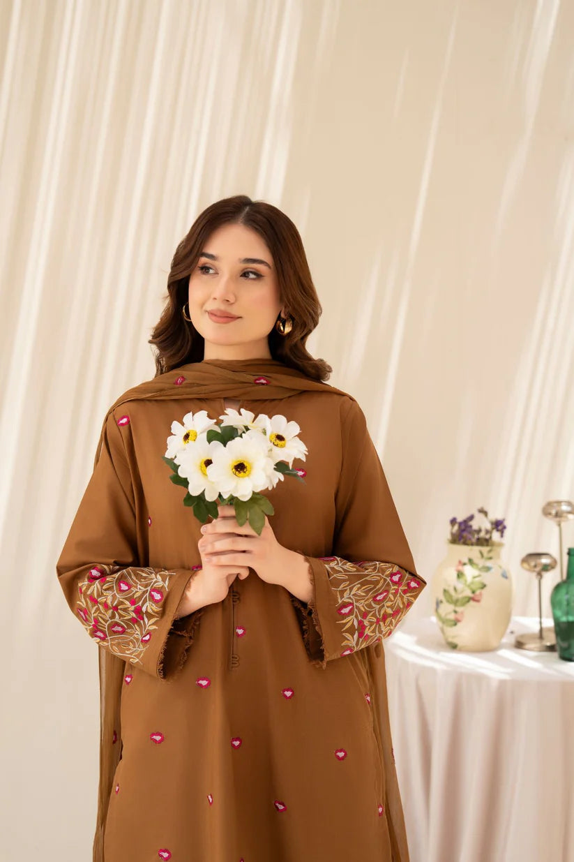 ZN798-SUMMER 3PC Lawn Embroidered Shirt With Chiffon Embroidered Dupatta