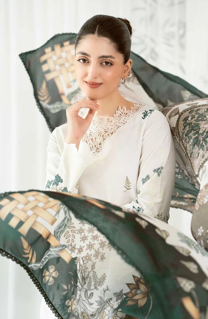 ZN748-Sapphire - 3PC Lawn Heavy Embroidered Shirt With Organza Printed Dupatta